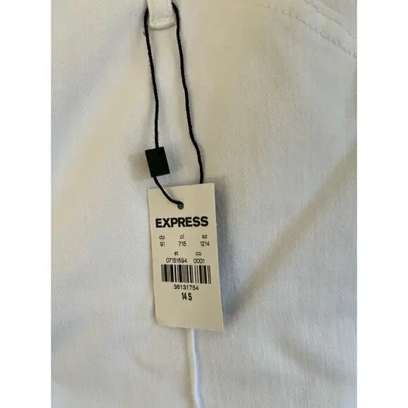 Express Woman Mid Rise White Pintuck Skyscraper Jeans, Size 14S